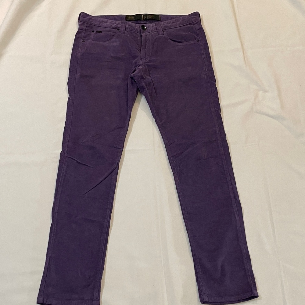 Armani Collezioni purple moleskin chinos